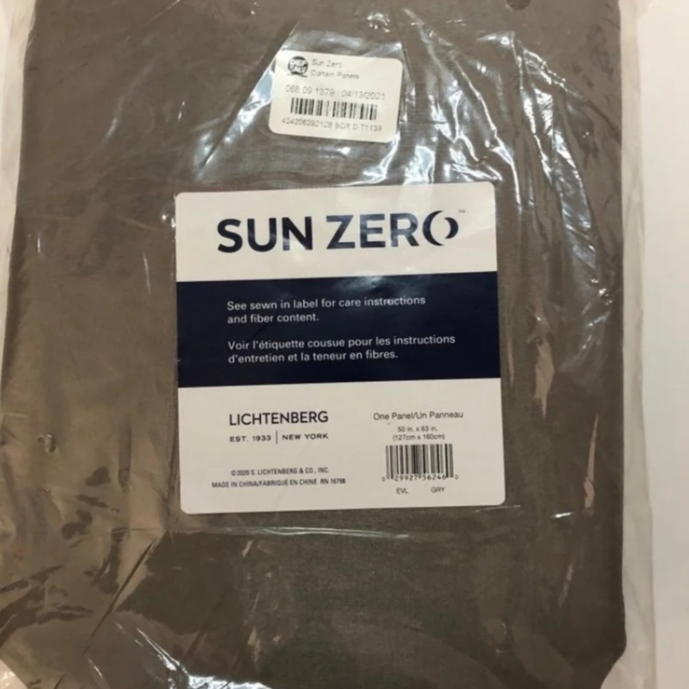 Sun Zero one panel 50 inch by 63 inch grey window curtain